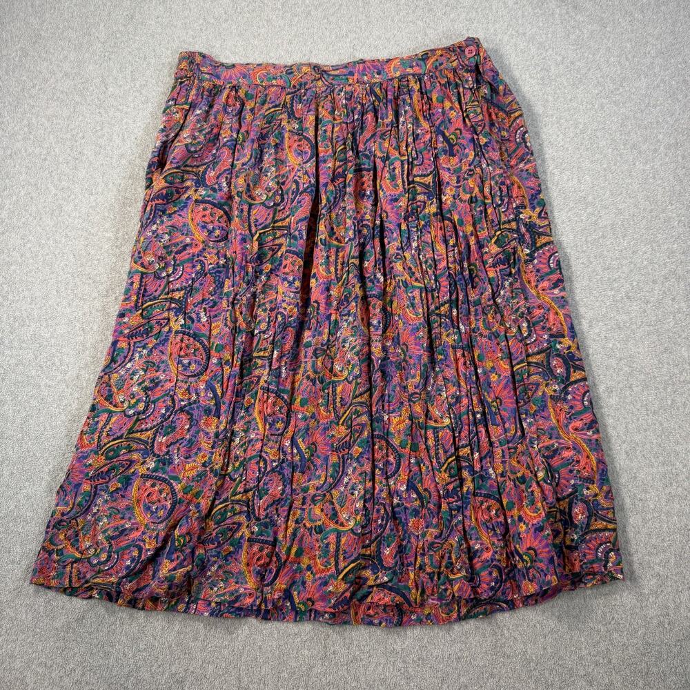 Vintage Easton Park Women's Size 14 Paisley Floral Midi Skirt Colorful Pleated